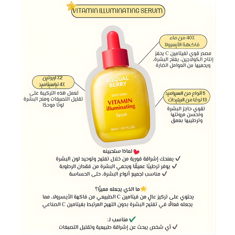 سيروم جمالك المضيء من ايكوالبيري بفيتامين C - اشراقة فاخرة لبشرتك بحجم 30 مل