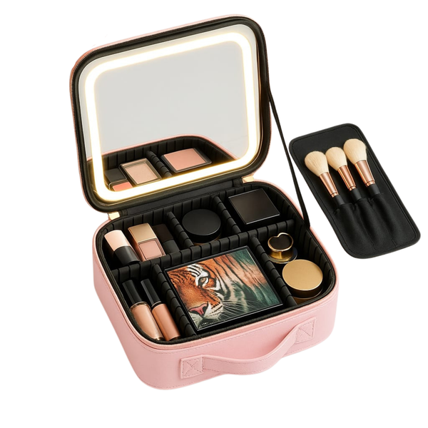 حقيبة مكياج للسفر مع مرآة بإضاءة LED ، تنظيم فخم.. وأناقة تُضيء يومكِ